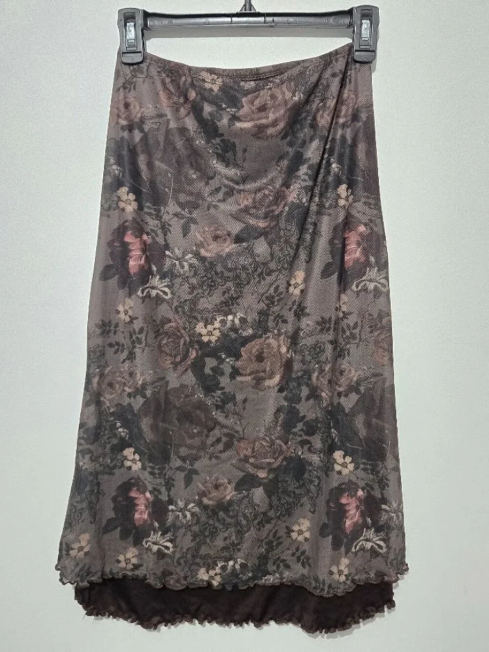 Shein Dark Floral Fairy Sheer Overlay Midi Skirt Size S Gothic Romantic Feminine